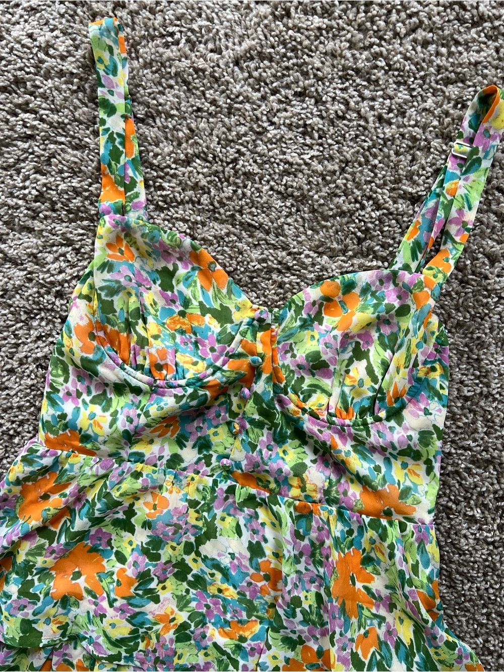 Astr Floral Tiered Dress in Orange, Green & Purple - Picture 2 of 4